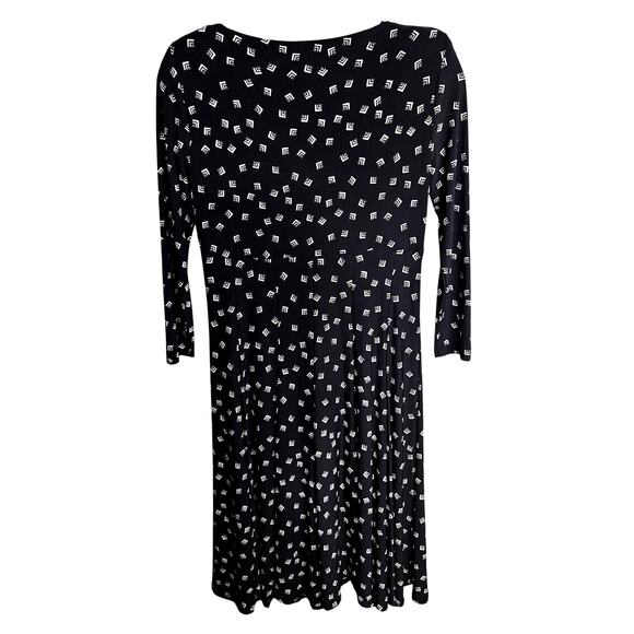 Lauren Ralph Lauren Dress Size 6 Black White Geo Print Long Sleeve Midi Y2K - Picture 2 of 10